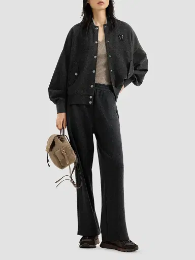 Brunello Cucinelli Women's Cashmere Interlock Track Trousers - Anthracite | Thumbnail 2 Brunello Cucinelli Women's Cashmere Interlock Track Trousers - Anthracite | Thumbnail 2