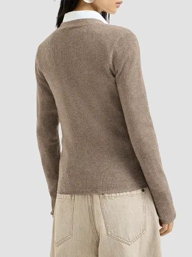 Brunello Cucinelli Women's Sparkling Cashmere Lightweight Ribbed Cardigan - Rope | Thumbnail 4 Brunello Cucinelli Women's Sparkling Cashmere Lightweight Ribbed Cardigan - Rope | Thumbnail 4