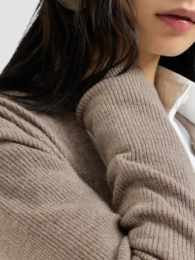 Brunello Cucinelli Women's Sparkling Cashmere Lightweight Ribbed Cardigan - Rope | Thumbnail 6 Brunello Cucinelli Women's Sparkling Cashmere Lightweight Ribbed Cardigan - Rope | Thumbnail 6
