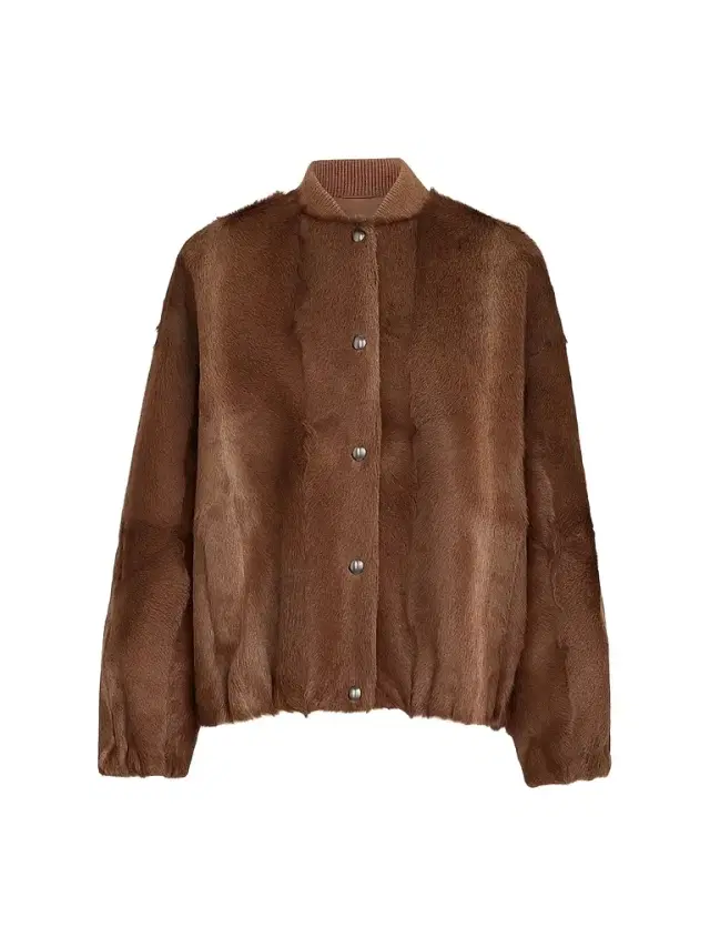 Women's Cashmere Shearling Bomber Jacket with Monili - Mahogany Women's Cashmere Shearling Bomber Jacket with Monili - Mahogany