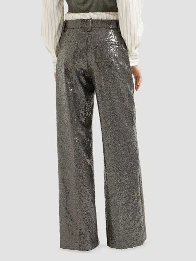Brunello Cucinelli Women's Dazzling Texture Embroidery Loose Flared Trousers - Dark Grey | Thumbnail 4 Brunello Cucinelli Women's Dazzling Texture Embroidery Loose Flared Trousers - Dark Grey | Thumbnail 4
