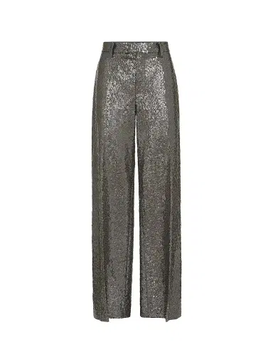 Brunello Cucinelli Women's Dazzling Texture Embroidery Loose Flared Trousers - Dark Grey | Thumbnail 1 Brunello Cucinelli Women's Dazzling Texture Embroidery Loose Flared Trousers - Dark Grey | Thumbnail 1
