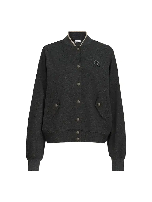 Women's Cashmere Interlock Bomber-Style Sweatshirt with Logo - Anthracite Women's Cashmere Interlock Bomber-Style Sweatshirt with Logo - Anthracite