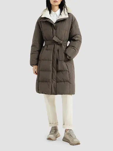 Brunello Cucinelli Women's Techno Cotton Taffeta Down Coat with Shearling Inserts - Brown | Thumbnail 2 Brunello Cucinelli Women's Techno Cotton Taffeta Down Coat with Shearling Inserts - Brown | Thumbnail 2