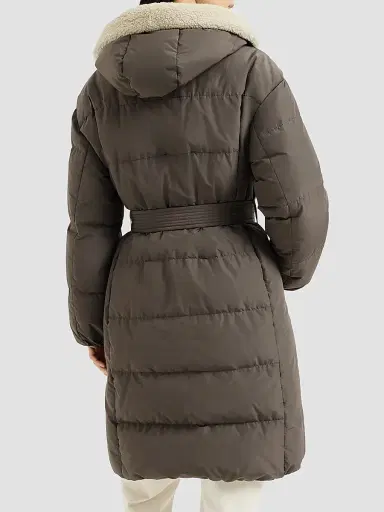 Brunello Cucinelli Women's Techno Cotton Taffeta Down Coat with Shearling Inserts - Brown | Thumbnail 3 Brunello Cucinelli Women's Techno Cotton Taffeta Down Coat with Shearling Inserts - Brown | Thumbnail 3