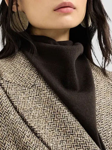 Brunello Cucinelli Women's Cashmere Foulard with Monili - Coffee | Thumbnail 2 Brunello Cucinelli Women's Cashmere Foulard with Monili - Coffee | Thumbnail 2