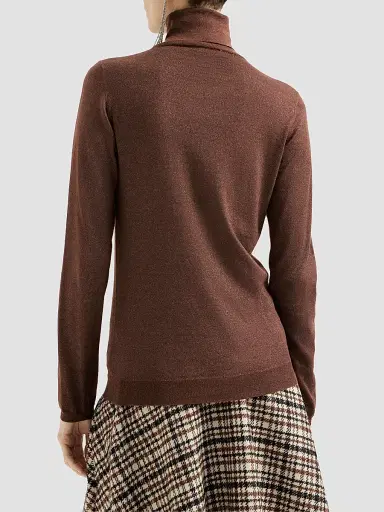 Brunello Cucinelli Women's Sparkling Cashmere and Silk Lightweight Turtleneck Sweater - Brown | Thumbnail 4 Brunello Cucinelli Women's Sparkling Cashmere and Silk Lightweight Turtleneck Sweater - Brown | Thumbnail 4