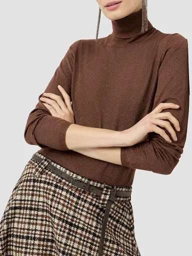 Brunello Cucinelli Women's Sparkling Cashmere and Silk Lightweight Turtleneck Sweater - Brown | Thumbnail 5 Brunello Cucinelli Women's Sparkling Cashmere and Silk Lightweight Turtleneck Sweater - Brown | Thumbnail 5