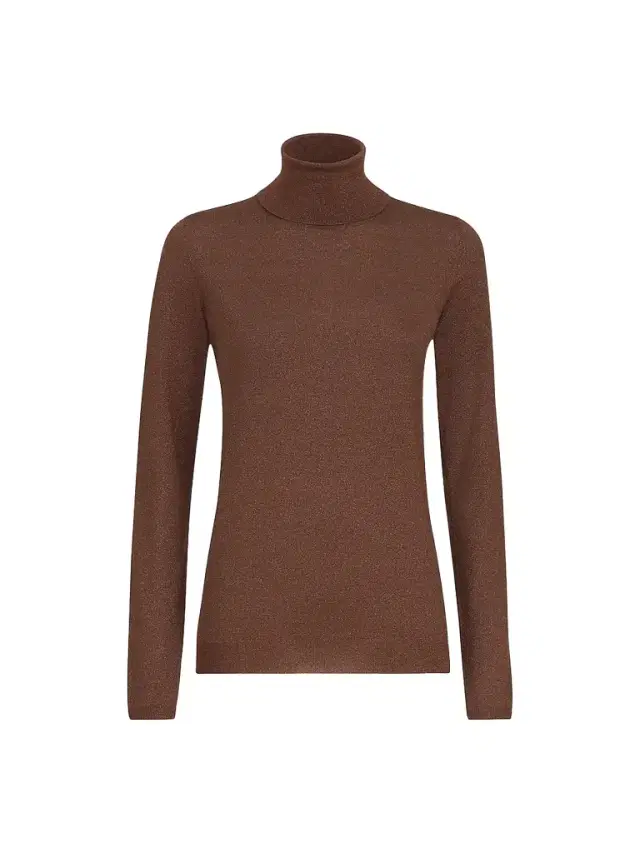 Women's Sparkling Cashmere and Silk Lightweight Turtleneck Sweater - Brown Women's Sparkling Cashmere and Silk Lightweight Turtleneck Sweater - Brown