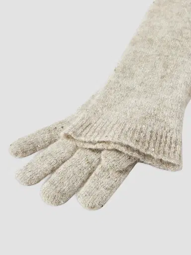 Brunello Cucinelli Women's Lace Flowers Knit Long Gloves in Sparkling Mohair and Virgin Wool - Buff | Thumbnail 2 Brunello Cucinelli Women's Lace Flowers Knit Long Gloves in Sparkling Mohair and Virgin Wool - Buff | Thumbnail 2