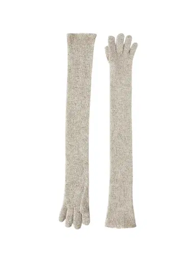 Brunello Cucinelli Women's Lace Flowers Knit Long Gloves in Sparkling Mohair and Virgin Wool - Buff | Thumbnail 1 Brunello Cucinelli Women's Lace Flowers Knit Long Gloves in Sparkling Mohair and Virgin Wool - Buff | Thumbnail 1