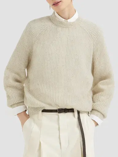 Brunello Cucinelli Women's Mohair, Cotton and Wool Diamond Yarn English Rib Sweater - | Thumbnail 3 Brunello Cucinelli Women's Mohair, Cotton and Wool Diamond Yarn English Rib Sweater - | Thumbnail 3