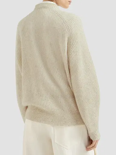 Brunello Cucinelli Women's Mohair, Cotton and Wool Diamond Yarn English Rib Sweater - | Thumbnail 4 Brunello Cucinelli Women's Mohair, Cotton and Wool Diamond Yarn English Rib Sweater - | Thumbnail 4