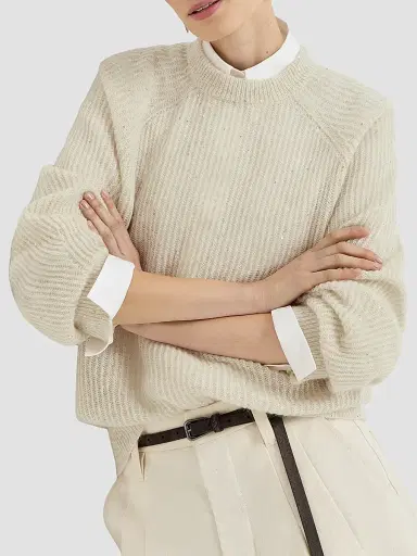 Brunello Cucinelli Women's Mohair, Cotton and Wool Diamond Yarn English Rib Sweater - | Thumbnail 5 Brunello Cucinelli Women's Mohair, Cotton and Wool Diamond Yarn English Rib Sweater - | Thumbnail 5