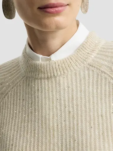 Brunello Cucinelli Women's Mohair, Cotton and Wool Diamond Yarn English Rib Sweater - | Thumbnail 6 Brunello Cucinelli Women's Mohair, Cotton and Wool Diamond Yarn English Rib Sweater - | Thumbnail 6