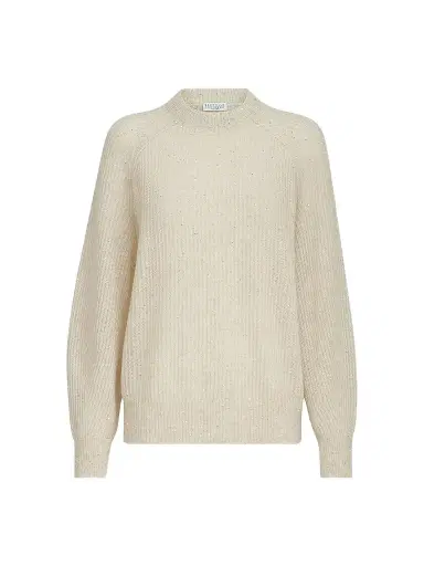 Brunello Cucinelli Women's Mohair, Cotton and Wool Diamond Yarn English Rib Sweater - | Thumbnail 1 Brunello Cucinelli Women's Mohair, Cotton and Wool Diamond Yarn English Rib Sweater - | Thumbnail 1