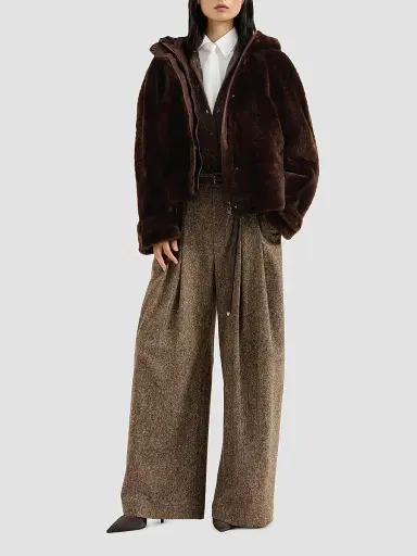 Brunello Cucinelli Women's Shearling Outerwear Jacket with Shiny Zipper Pull - Brown Gianduia | Thumbnail 2 Brunello Cucinelli Women's Shearling Outerwear Jacket with Shiny Zipper Pull - Brown Gianduia | Thumbnail 2