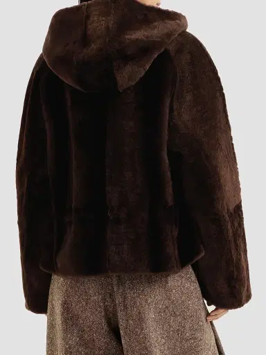 Brunello Cucinelli Women's Shearling Outerwear Jacket with Shiny Zipper Pull - Brown Gianduia | Thumbnail 4 Brunello Cucinelli Women's Shearling Outerwear Jacket with Shiny Zipper Pull - Brown Gianduia | Thumbnail 4
