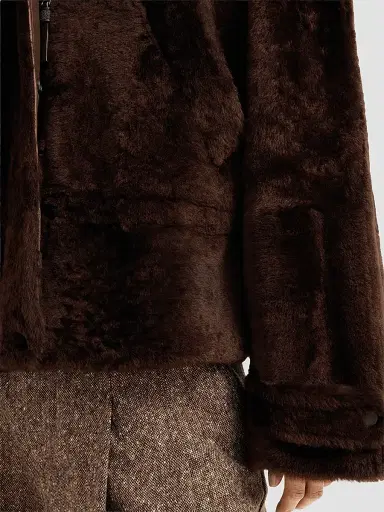 Brunello Cucinelli Women's Shearling Outerwear Jacket with Shiny Zipper Pull - Brown Gianduia | Thumbnail 6 Brunello Cucinelli Women's Shearling Outerwear Jacket with Shiny Zipper Pull - Brown Gianduia | Thumbnail 6