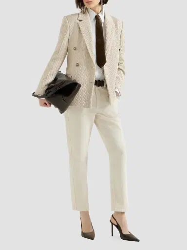 Brunello Cucinelli Women's Dyed Denim Five-Pocket Straight Jeans with Shiny Bartack - Milk | Thumbnail 2 Brunello Cucinelli Women's Dyed Denim Five-Pocket Straight Jeans with Shiny Bartack - Milk | Thumbnail 2
