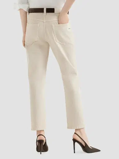 Brunello Cucinelli Women's Dyed Denim Five-Pocket Straight Jeans with Shiny Bartack - Milk | Thumbnail 4 Brunello Cucinelli Women's Dyed Denim Five-Pocket Straight Jeans with Shiny Bartack - Milk | Thumbnail 4