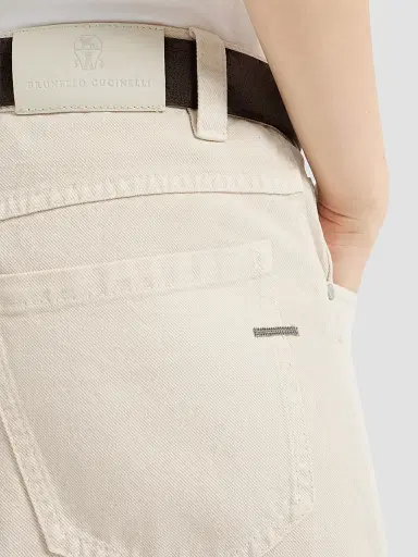 Brunello Cucinelli Women's Dyed Denim Five-Pocket Straight Jeans with Shiny Bartack - Milk | Thumbnail 6 Brunello Cucinelli Women's Dyed Denim Five-Pocket Straight Jeans with Shiny Bartack - Milk | Thumbnail 6