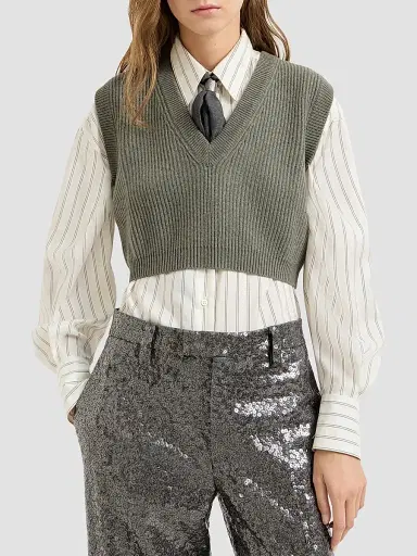 Brunello Cucinelli Women's Cashmere Rib Knit Sweater Vest - Origano | Thumbnail 3 Brunello Cucinelli Women's Cashmere Rib Knit Sweater Vest - Origano | Thumbnail 3