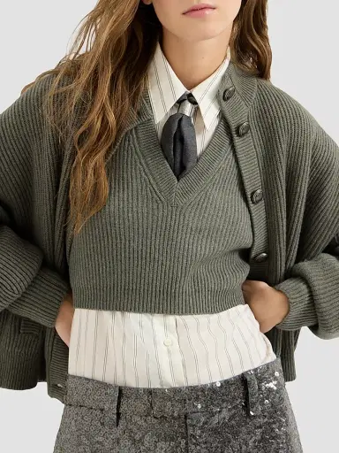 Brunello Cucinelli Women's Cashmere Rib Knit Sweater Vest - Origano | Thumbnail 5 Brunello Cucinelli Women's Cashmere Rib Knit Sweater Vest - Origano | Thumbnail 5
