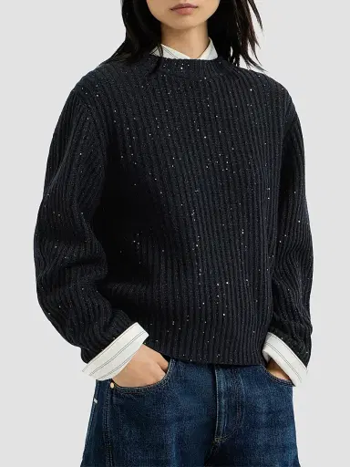 Brunello Cucinelli Women's Cashmere and Wool Ribbed Sweater - Cobalt | Thumbnail 2 Brunello Cucinelli Women's Cashmere and Wool Ribbed Sweater - Cobalt | Thumbnail 2