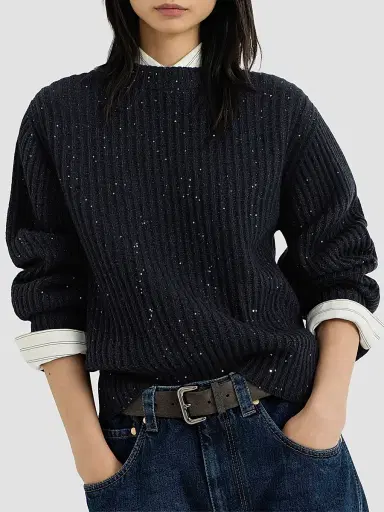Brunello Cucinelli Women's Cashmere and Wool Ribbed Sweater - Cobalt | Thumbnail 4 Brunello Cucinelli Women's Cashmere and Wool Ribbed Sweater - Cobalt | Thumbnail 4
