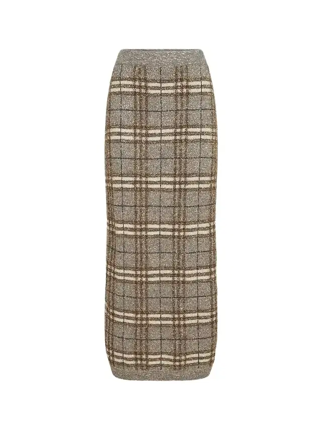 Women's Dazzling Mohair Prince of Wales Knit Skirt - Light Brown Women's Dazzling Mohair Prince of Wales Knit Skirt - Light Brown