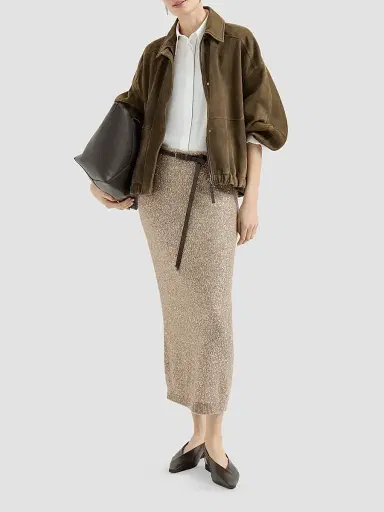 Brunello Cucinelli Women's Mohair and Wool Dazzling Texture Knit Skirt with Monili - Light Brown | Thumbnail 2 Brunello Cucinelli Women's Mohair and Wool Dazzling Texture Knit Skirt with Monili - Light Brown | Thumbnail 2