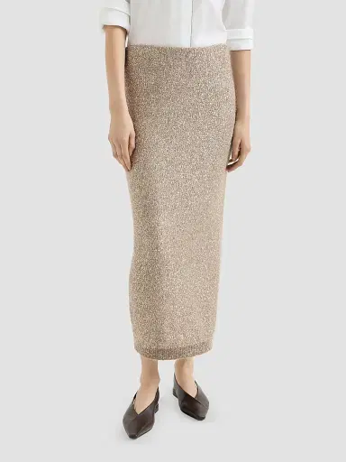Brunello Cucinelli Women's Mohair and Wool Dazzling Texture Knit Skirt with Monili - Light Brown | Thumbnail 3 Brunello Cucinelli Women's Mohair and Wool Dazzling Texture Knit Skirt with Monili - Light Brown | Thumbnail 3