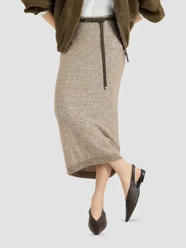 Brunello Cucinelli Women's Mohair and Wool Dazzling Texture Knit Skirt with Monili - Light Brown | Thumbnail 5 Brunello Cucinelli Women's Mohair and Wool Dazzling Texture Knit Skirt with Monili - Light Brown | Thumbnail 5