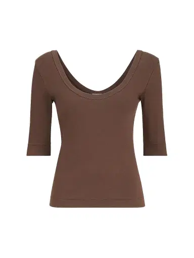 Brunello Cucinelli Women's Stretch Cotton Ribbed Jersey T-Shirt with Monili - Pine Cone Brown | Thumbnail 1 Brunello Cucinelli Women's Stretch Cotton Ribbed Jersey T-Shirt with Monili - Pine Cone Brown | Thumbnail 1