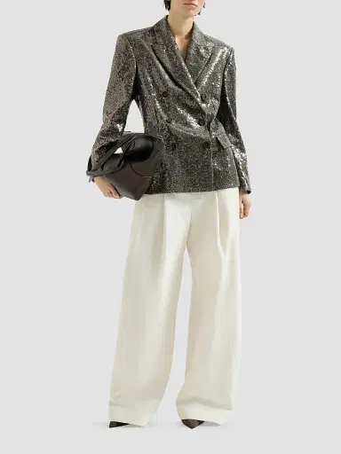 Brunello Cucinelli Women's Dazzling Texture Embroidery Blazer in Virgin Wool Flannel - Dark Grey | Thumbnail 2 Brunello Cucinelli Women's Dazzling Texture Embroidery Blazer in Virgin Wool Flannel - Dark Grey | Thumbnail 2