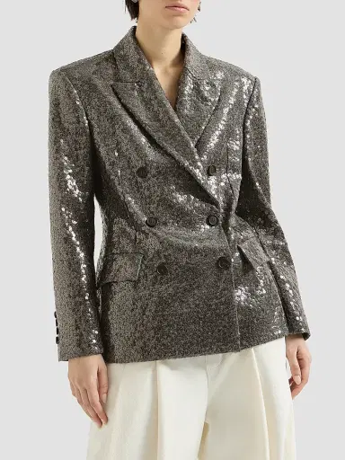 Brunello Cucinelli Women's Dazzling Texture Embroidery Blazer in Virgin Wool Flannel - Dark Grey | Thumbnail 3 Brunello Cucinelli Women's Dazzling Texture Embroidery Blazer in Virgin Wool Flannel - Dark Grey | Thumbnail 3