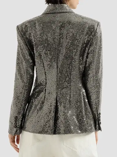 Brunello Cucinelli Women's Dazzling Texture Embroidery Blazer in Virgin Wool Flannel - Dark Grey | Thumbnail 4 Brunello Cucinelli Women's Dazzling Texture Embroidery Blazer in Virgin Wool Flannel - Dark Grey | Thumbnail 4