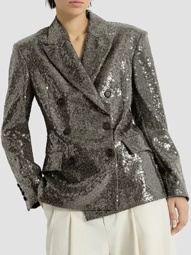 Brunello Cucinelli Women's Dazzling Texture Embroidery Blazer in Virgin Wool Flannel - Dark Grey | Thumbnail 5 Brunello Cucinelli Women's Dazzling Texture Embroidery Blazer in Virgin Wool Flannel - Dark Grey | Thumbnail 5