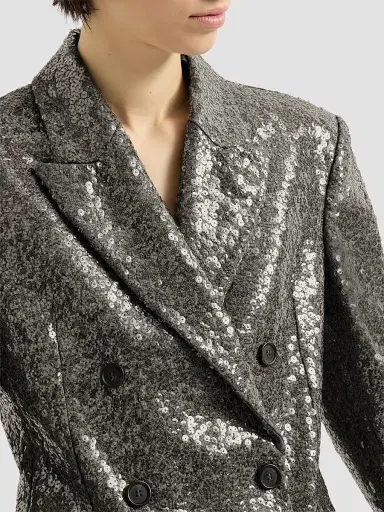 Brunello Cucinelli Women's Dazzling Texture Embroidery Blazer in Virgin Wool Flannel - Dark Grey | Thumbnail 6 Brunello Cucinelli Women's Dazzling Texture Embroidery Blazer in Virgin Wool Flannel - Dark Grey | Thumbnail 6