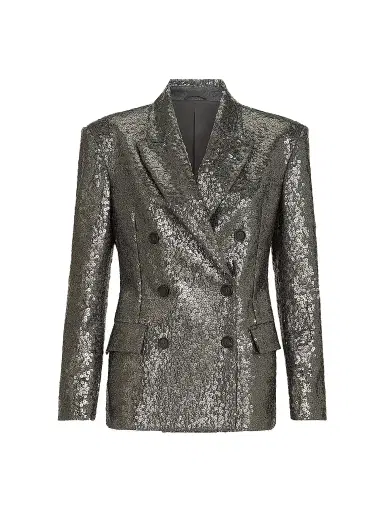 Brunello Cucinelli Women's Dazzling Texture Embroidery Blazer in Virgin Wool Flannel - Dark Grey | Thumbnail 1 Brunello Cucinelli Women's Dazzling Texture Embroidery Blazer in Virgin Wool Flannel - Dark Grey | Thumbnail 1