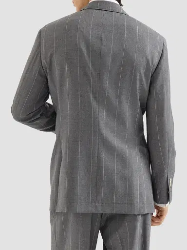 Brunello Cucinelli Men's Virgin Wool Chalk Stripe One and A Half Breasted Tailor Blazer - Medium Grey | Thumbnail 3 Brunello Cucinelli Men's Virgin Wool Chalk Stripe One and A Half Breasted Tailor Blazer - Medium Grey | Thumbnail 3
