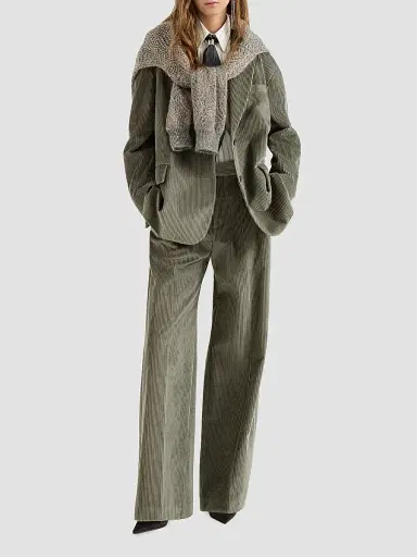 Brunello Cucinelli Women's Cotton Corduroy Loose Trousers with Monili - Origano | Thumbnail 2 Brunello Cucinelli Women's Cotton Corduroy Loose Trousers with Monili - Origano | Thumbnail 2