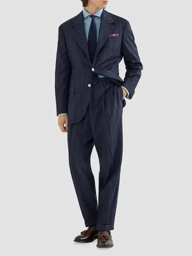Brunello Cucinelli Men's Virgin Wool Chalk Stripe Tailor Blazer - Navy Blue | Thumbnail 2 Brunello Cucinelli Men's Virgin Wool Chalk Stripe Tailor Blazer - Navy Blue | Thumbnail 2