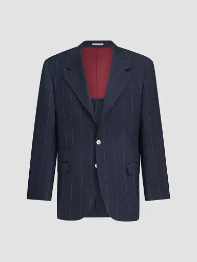 Brunello Cucinelli Men's Virgin Wool Chalk Stripe Tailor Blazer - Navy Blue | Thumbnail 3 Brunello Cucinelli Men's Virgin Wool Chalk Stripe Tailor Blazer - Navy Blue | Thumbnail 3