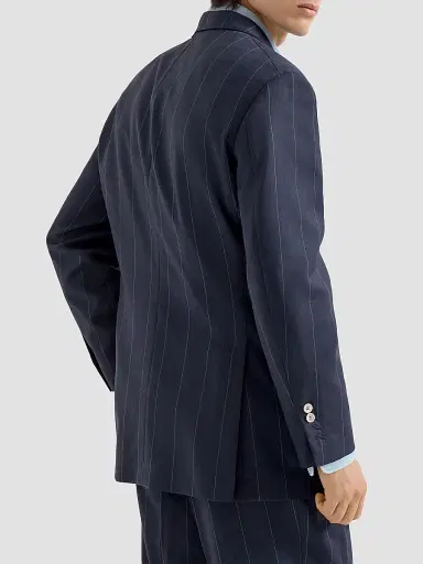 Brunello Cucinelli Men's Virgin Wool Chalk Stripe Tailor Blazer - Navy Blue | Thumbnail 4 Brunello Cucinelli Men's Virgin Wool Chalk Stripe Tailor Blazer - Navy Blue | Thumbnail 4