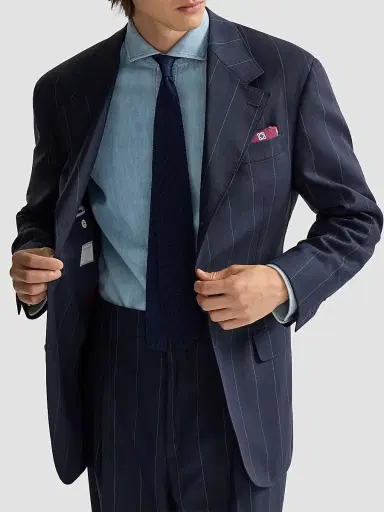 Brunello Cucinelli Men's Virgin Wool Chalk Stripe Tailor Blazer - Navy Blue | Thumbnail 5 Brunello Cucinelli Men's Virgin Wool Chalk Stripe Tailor Blazer - Navy Blue | Thumbnail 5