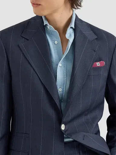Brunello Cucinelli Men's Virgin Wool Chalk Stripe Tailor Blazer - Navy Blue | Thumbnail 6 Brunello Cucinelli Men's Virgin Wool Chalk Stripe Tailor Blazer - Navy Blue | Thumbnail 6