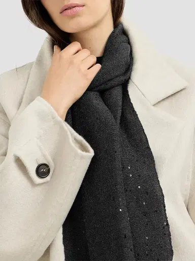 Brunello Cucinelli Women's Cashmere and Silk Diamond Yarn Scarf - Lignite Grey | Thumbnail 4 Brunello Cucinelli Women's Cashmere and Silk Diamond Yarn Scarf - Lignite Grey | Thumbnail 4