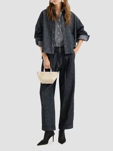 Brunello Cucinelli Women's Sparkling No-Fade Denim Shirt with Shiny Collar - Denim | Thumbnail 2 Brunello Cucinelli Women's Sparkling No-Fade Denim Shirt with Shiny Collar - Denim | Thumbnail 2